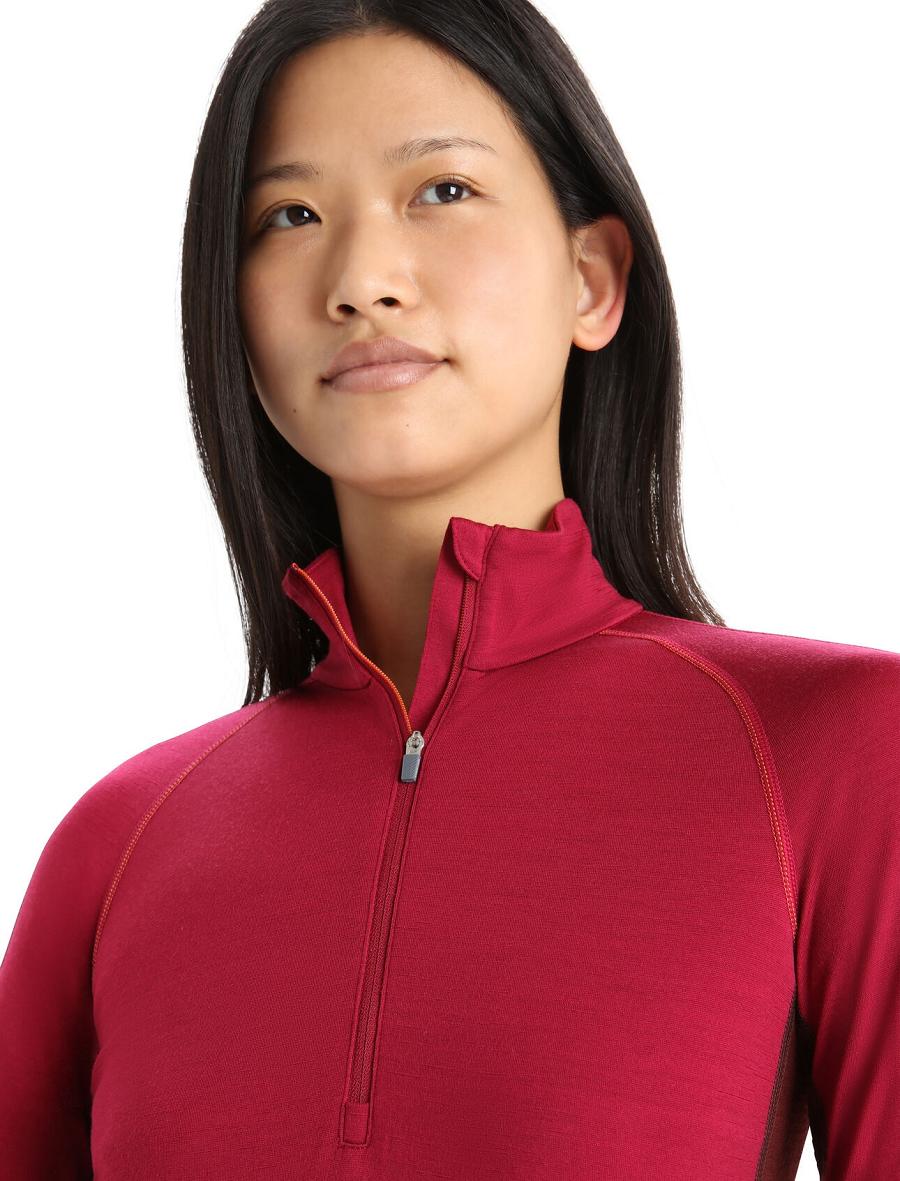 Cherry / Espresso Women's Icebreaker 260 ZoneKnit™ Merino Long Sleeve Half Zip Base Layers | USA 1881YXFU